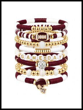Football Game Day Charm Bracelet Stackable Heishi Beaded Stretch Jewelry for